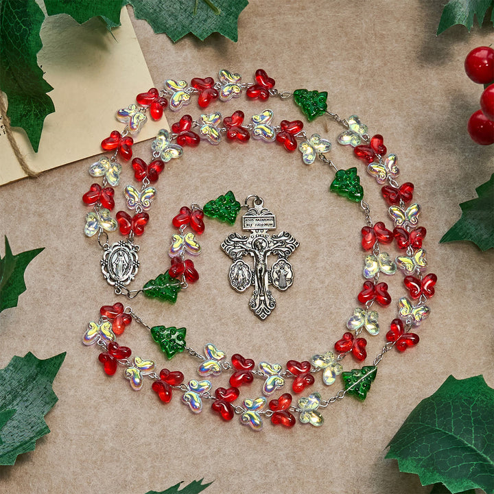 Christianartworkshop Regalo de Navidad: Rosario del Árbol de Navidad Bendito con Cuentas de Mariposa de Cristal - image 6