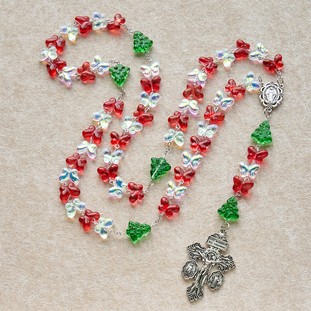 Christianartworkshop Regalo de Navidad: Rosario del Árbol de Navidad Bendito con Cuentas de Mariposa de Cristal - image 9