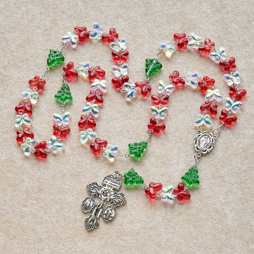 Christianartworkshop Regalo de Navidad: Rosario del Árbol de Navidad Bendito con Cuentas de Mariposa de Cristal - image 10