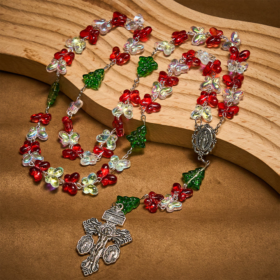 Christianartworkshop Regalo de Navidad: Rosario del Árbol de Navidad Bendito con Cuentas de Mariposa de Cristal - image 4