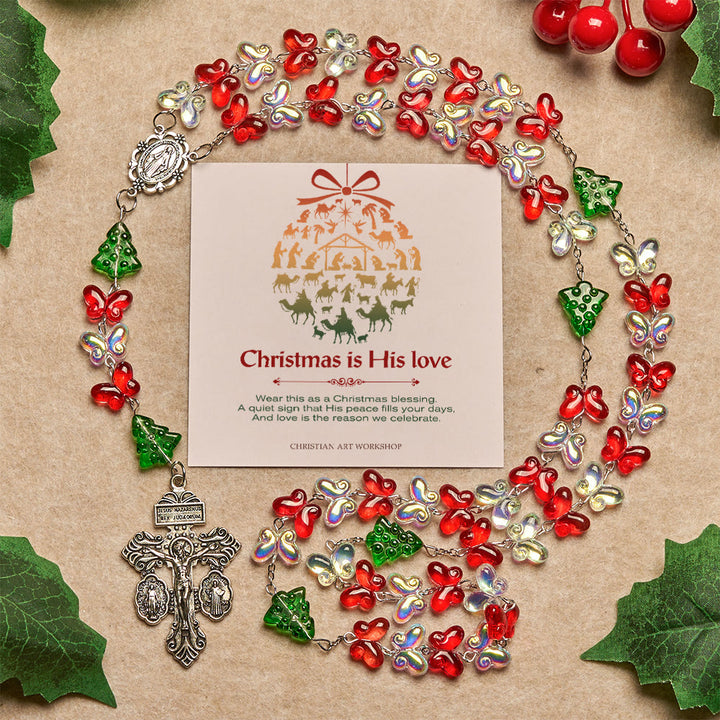 Christianartworkshop Regalo de Navidad: Rosario del Árbol de Navidad Bendito con Cuentas de Mariposa de Cristal - La Navidad es su amor - image 2