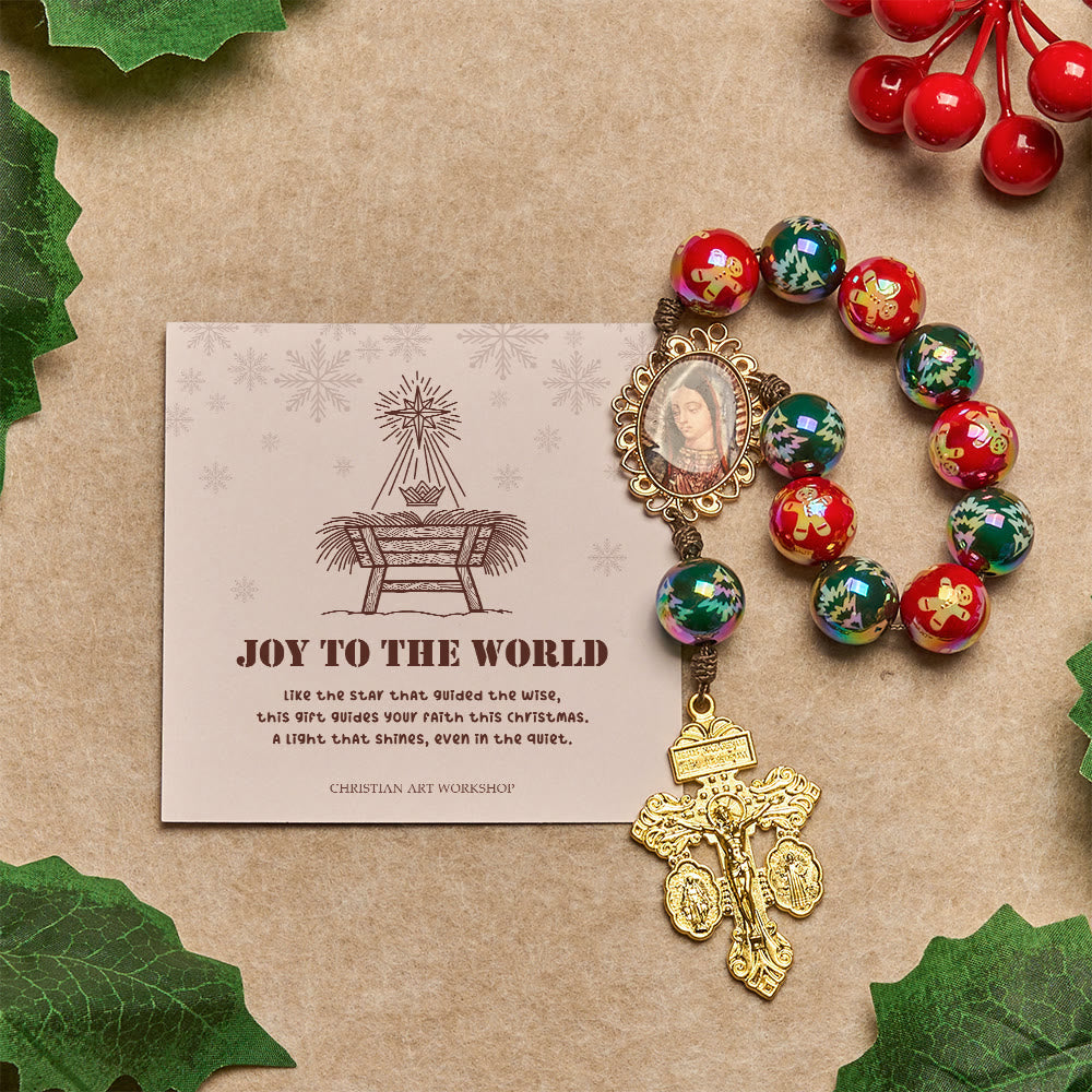 Christianartworkshop Regalo de Navidad: Rosario de bolsillo navideño con cuentas rojas y verdes: Reza en cualquier lugar y en cualquier momento. - Alegría para el mundo - Rojo y verde - image 0