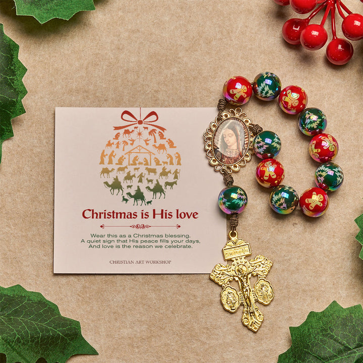 Christianartworkshop Regalo de Navidad: Rosario de bolsillo navideño con cuentas rojas y verdes: Reza en cualquier lugar y en cualquier momento. - La Navidad es su amor - image 4