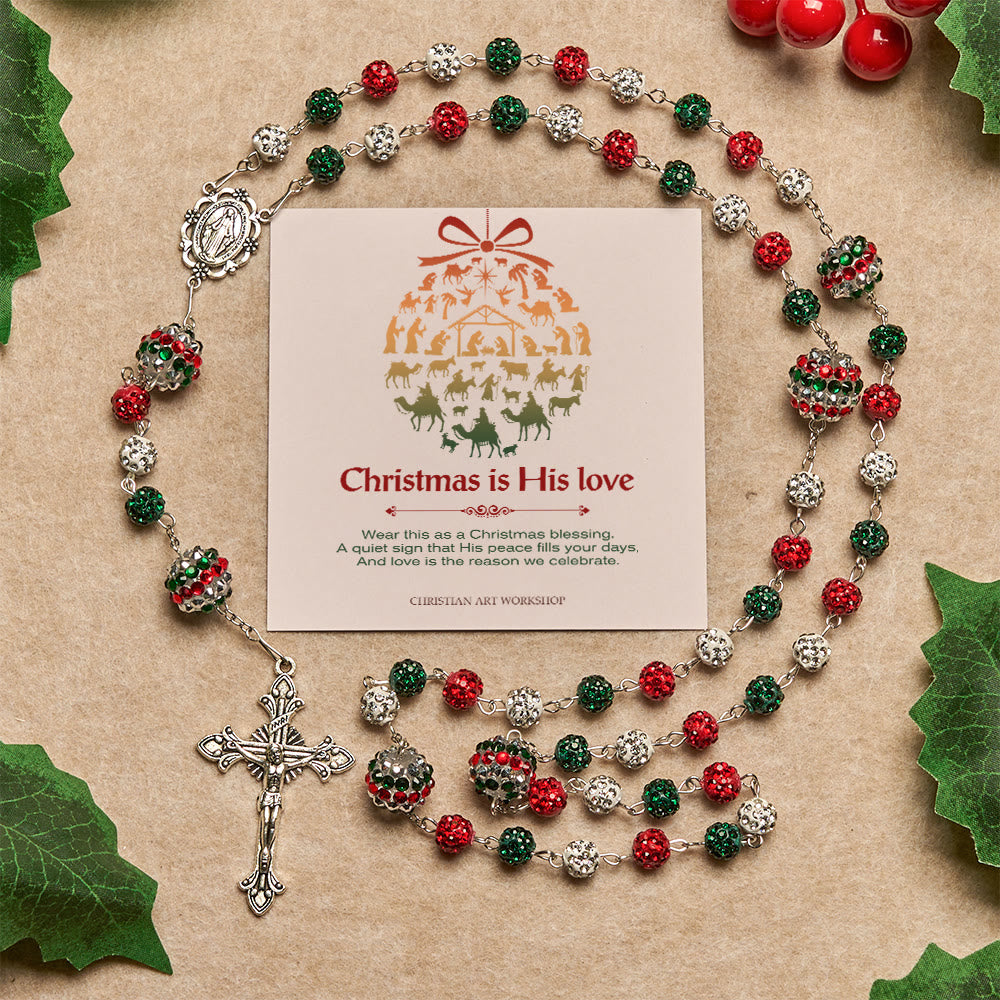 Christianartworkshop Regalo de Navidad: Rosario brillante con cuentas tricolores cubiertas de cristal y medalla milagrosa. - La Navidad es su amor - image 0