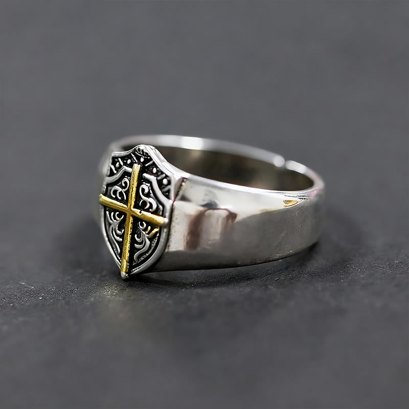 Christianartworkshop Anillo con cruz y escudo: protección fiel y devoción eterna. - image 3