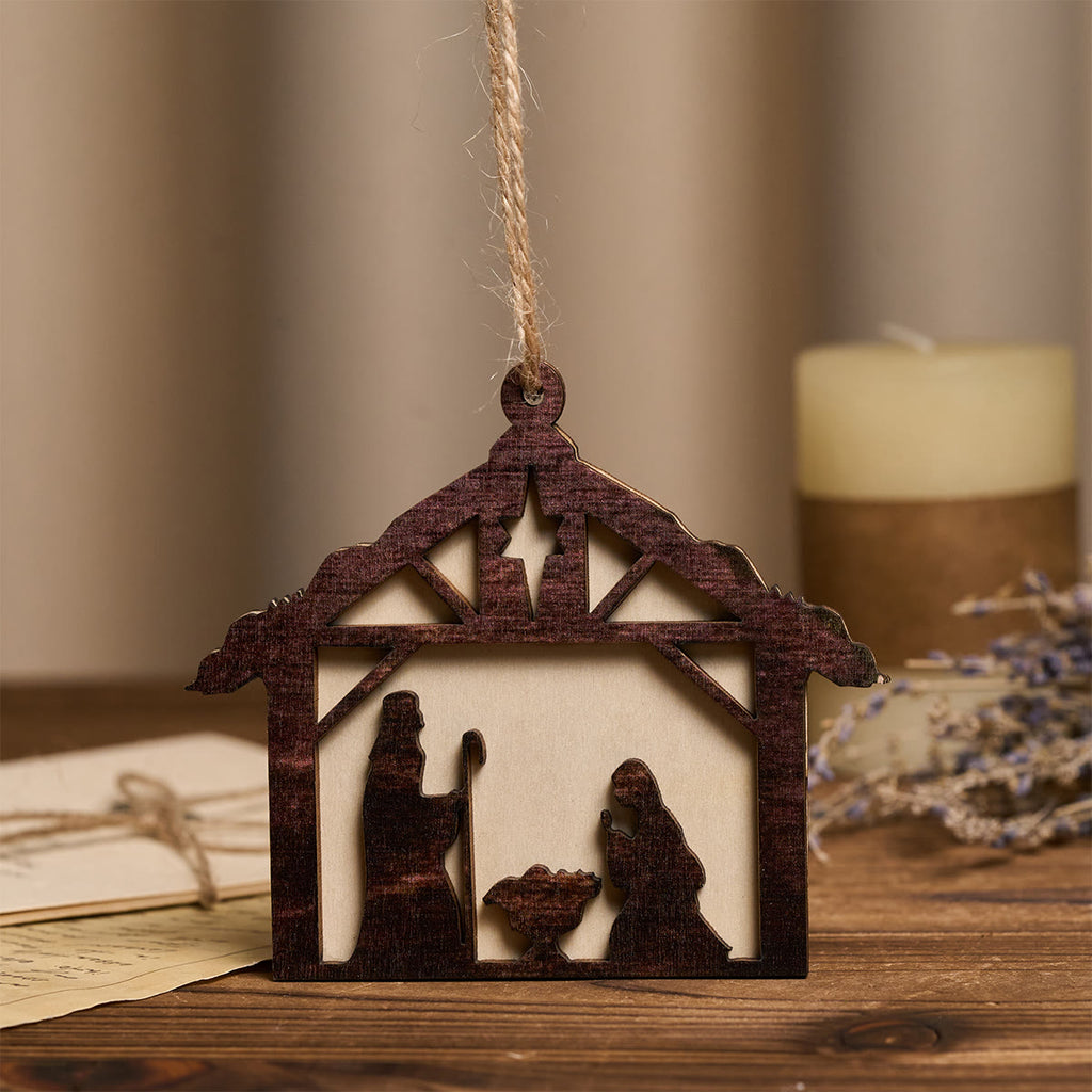 Christianartworkshop Adornos colgantes de madera 3D para el Nacimiento: Fe y Gracia Navideña Rústica - image 1