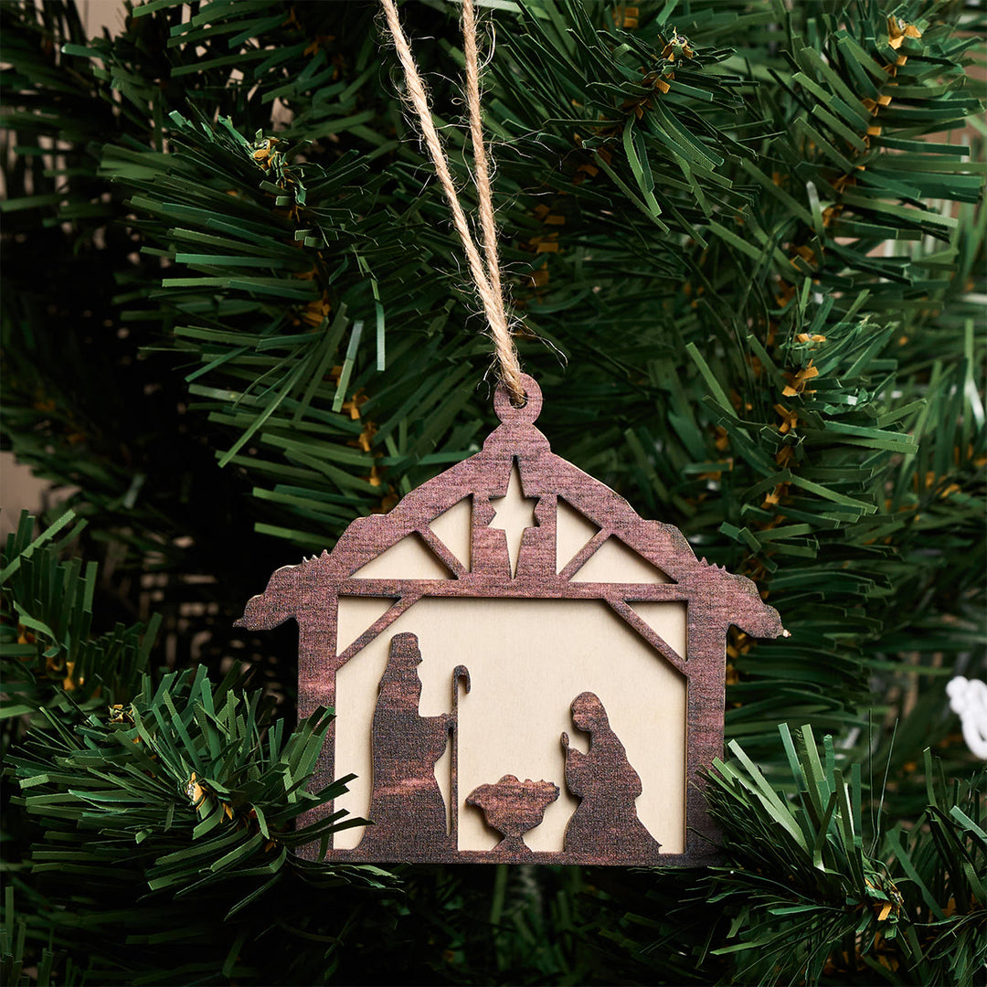 Christianartworkshop Adornos colgantes de madera 3D para el Nacimiento: Fe y Gracia Navideña Rústica - Natividad - image 0
