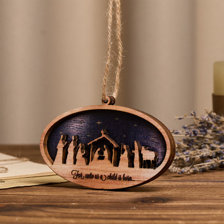Christianartworkshop Adornos colgantes de madera 3D con motivos navideños: Fe y una narrativa navideña atemporal. - image 1
