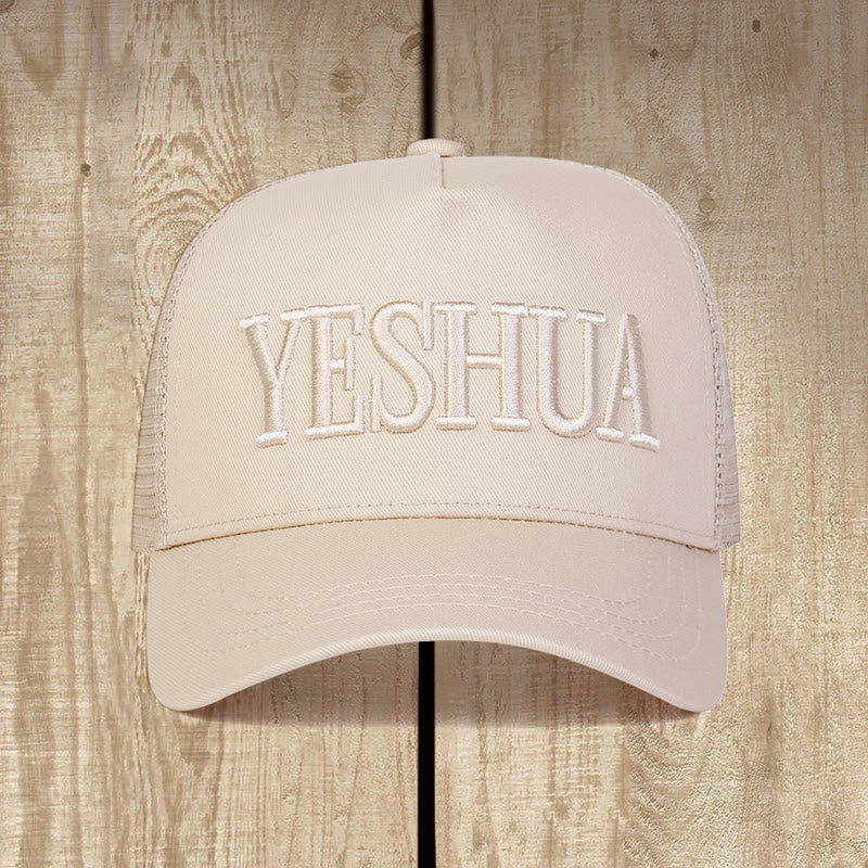 Christianartworkshop Gorra de camionero bordada YESHUA: Estilo lleno de fe e identidad espiritual. - Beige - image 0