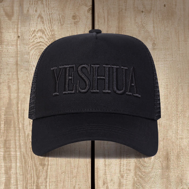 Christianartworkshop Gorra de camionero bordada YESHUA: Estilo lleno de fe e identidad espiritual. - Negro - image 2