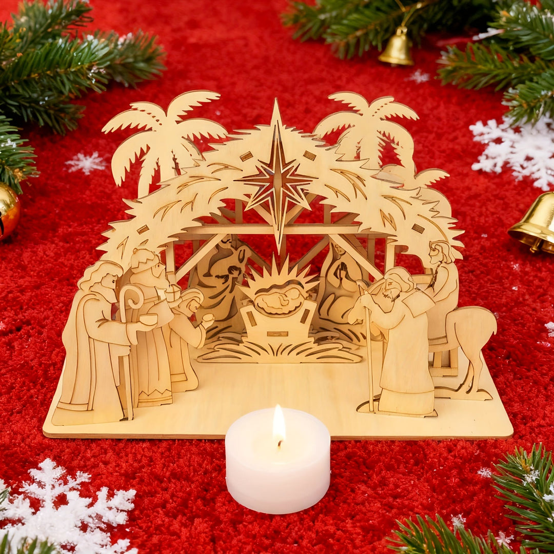 Christianartworkshop Adorno de madera para el nacimiento de Jesús: Historia sagrada y reverencia festiva - Natividad - image 0