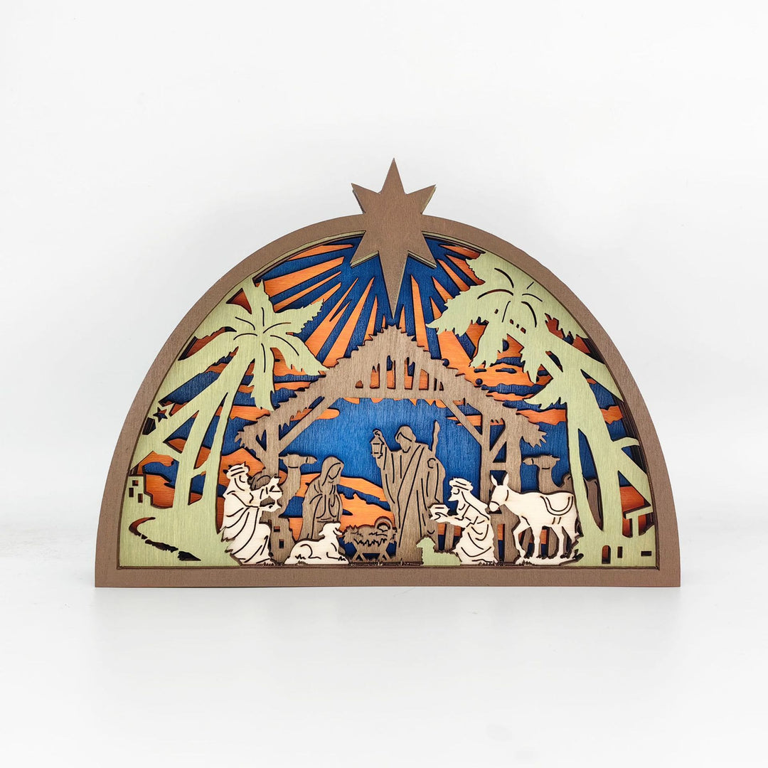 Christianartworkshop Adorno de madera en capas para el nacimiento de Jesús: historia sagrada y devoción colorida. - Sin luz - image 0