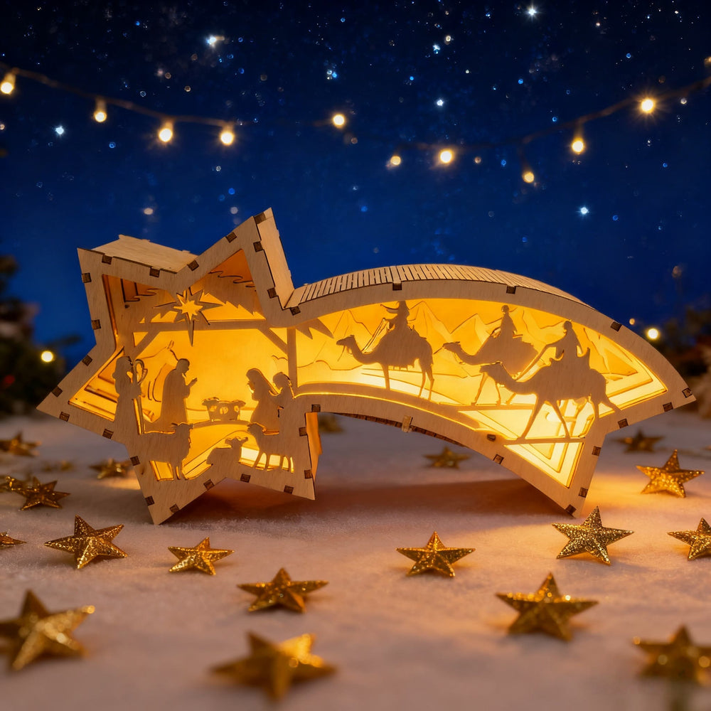 Christianartworkshop Adornos de madera para el nacimiento de Jesús con forma de estrella: Historia sagrada y devoción artística. - image 1
