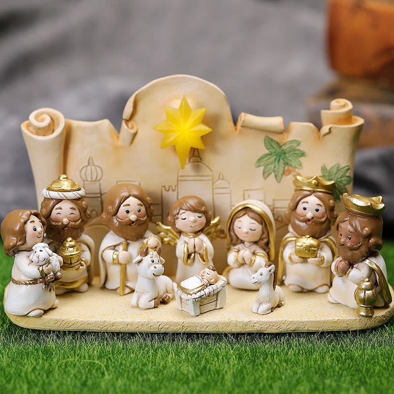 Christianartworkshop Adorno navideño con escena de pesebre en dos colores: Compañero de fe navideña y encanto caprichoso - Blanco con base - image 0