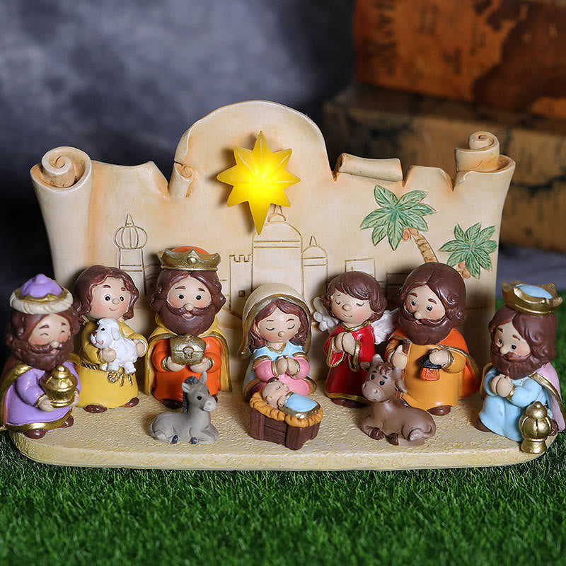 Christianartworkshop Adorno navideño con escena de pesebre en dos colores: Compañero de fe navideña y encanto caprichoso - Colorido con base - image 1