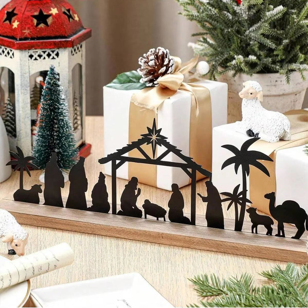 Christianartworkshop Adorno navideño de metal elegante con silueta de belén: escena moderna del pesebre y decoración navideña. - Natividad - image 0