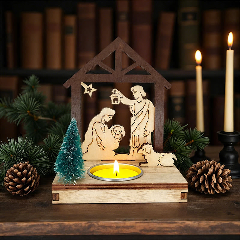 Christianartworkshop Portavelas de Jesús con forma de pesebre: Un brillo cálido para la fe navideña. - image 1