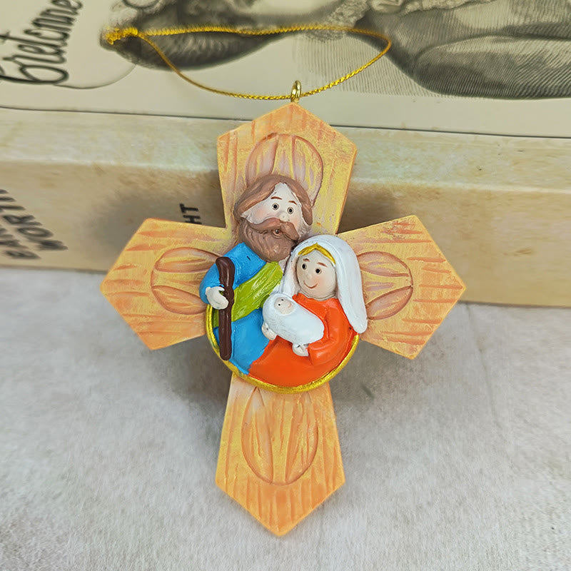 Christianartworkshop Adornos de la Sagrada Familia con la Cruz y la Estrella: Un cálido toque de fe para los árboles de Navidad. - image 1