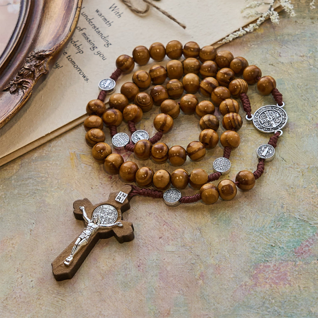 Christianartworkshop Rosario de cuentas con medalla de San Benito: Fe tierna para momentos de oración. - Marrón - image 0