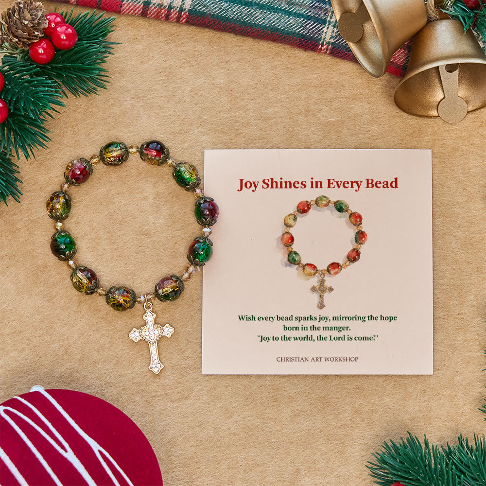 Christianartworkshop Regalo de Navidad: Pulsera de cuentas de vidrio rojo, verde y dorado "Gloria de Navidad": Fe que brilla - La alegría brilla en cada cuenta. - image 0