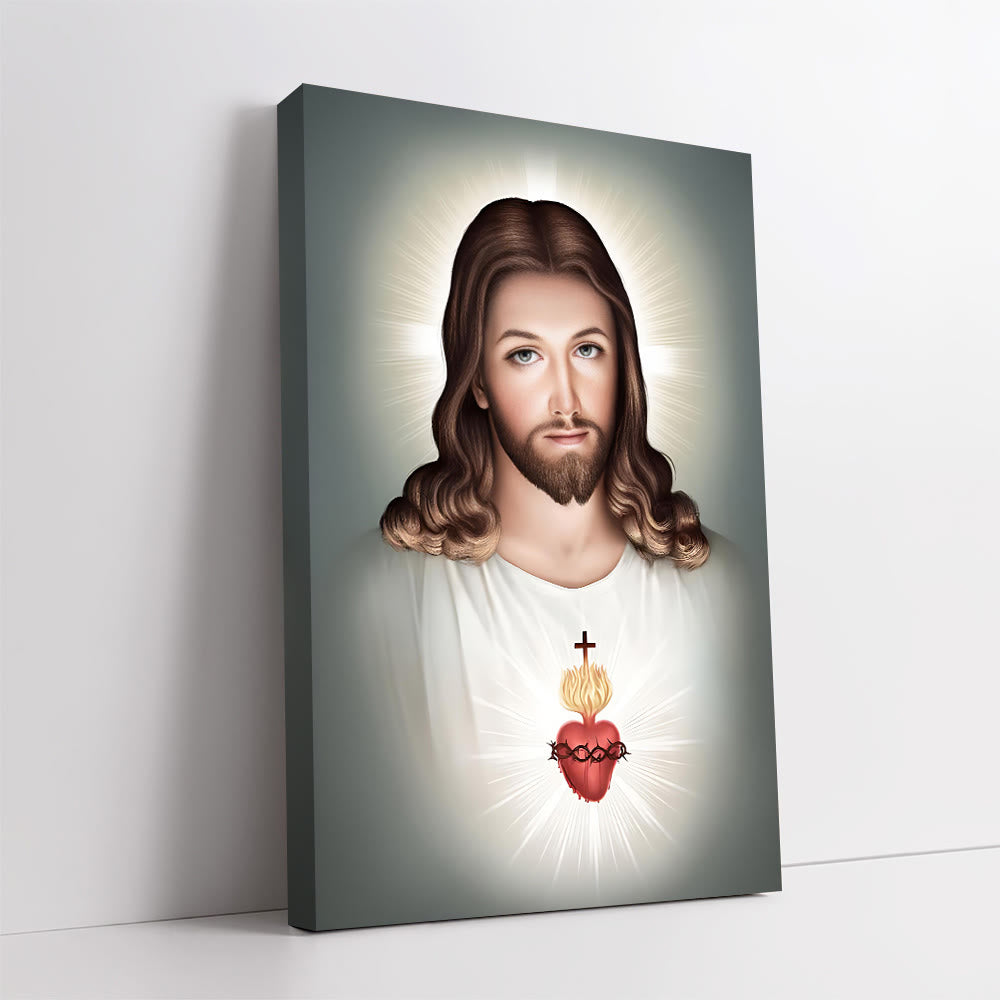 Christianartworkshop Cuadro de Jesús con el Sagrado Corazón: Fe serena para la decoración del hogar. - Cuadro en lienzo enmarcado - 13,77"*19,58"*0,7"/35*50*1,8 cm - image 0