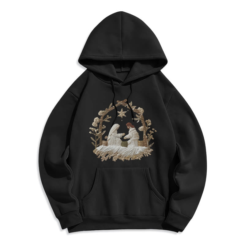 Christianartworkshop Sudadera con capucha navideña de la Natividad, forrada de felpa, de poliéster. - Negro - 2XL - image 0