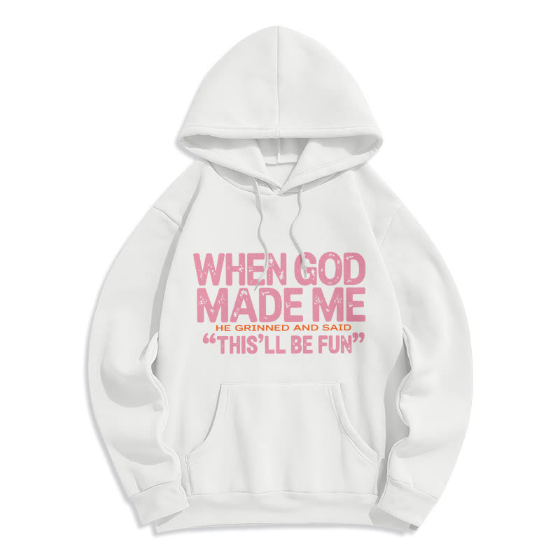 Christianartworkshop Sudadera con capucha de poliéster forrada de felpa con cita de "Cuando Dios me creó" - Blanco - 2XL - image 0
