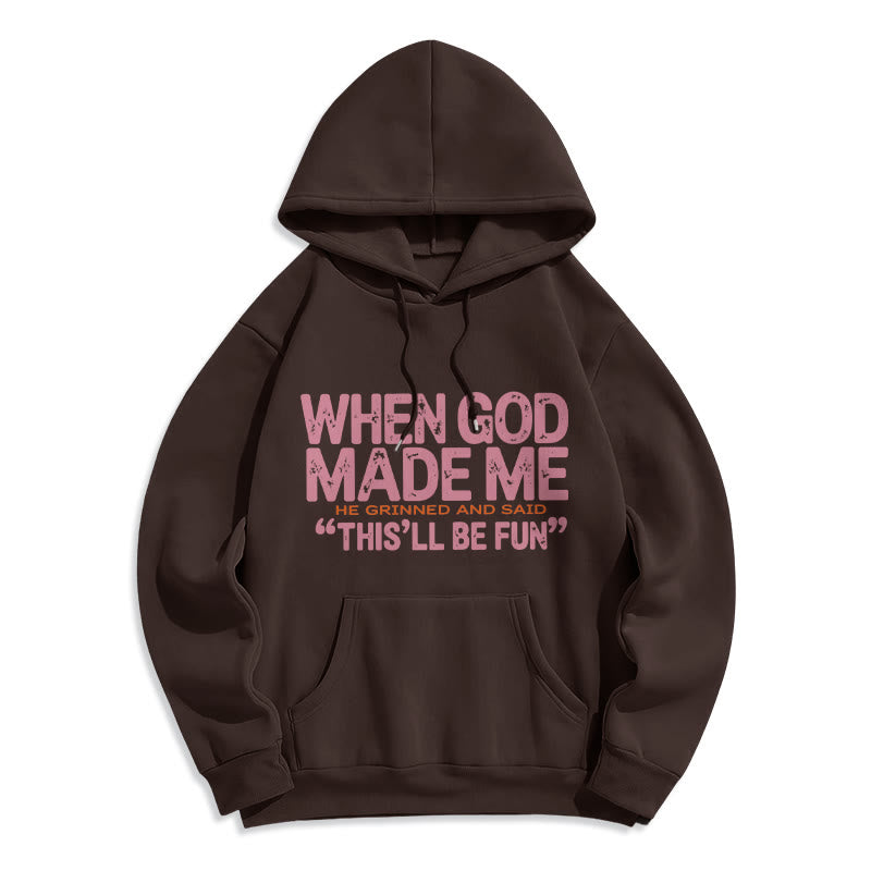 Christianartworkshop Sudadera con capucha de poliéster forrada de felpa con cita de "Cuando Dios me creó" - Marrón - 2XL - image 1