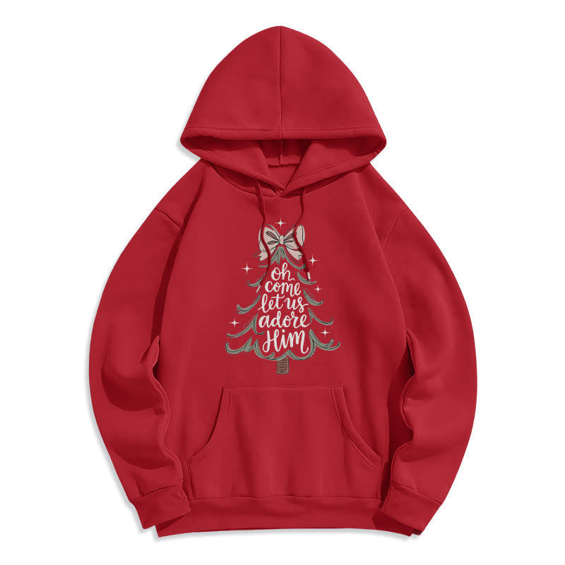 Christianartworkshop Oh, venid, adorémoslo. Sudadera con capucha de poliéster forrada de felpa navideña. - Rojo - 2XL - image 0