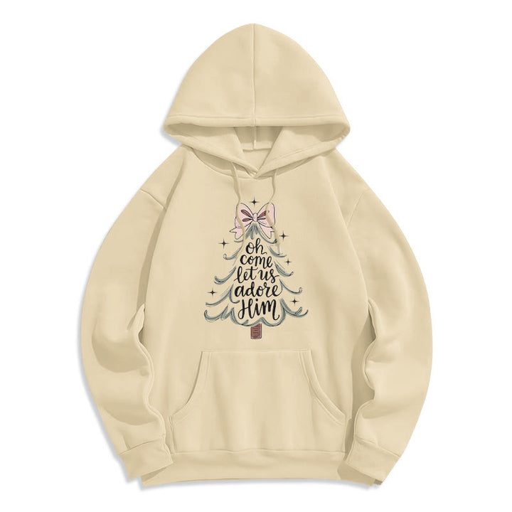 Christianartworkshop Oh, venid, adorémoslo. Sudadera con capucha de poliéster forrada de felpa navideña. - Beige - 2XL - image 3