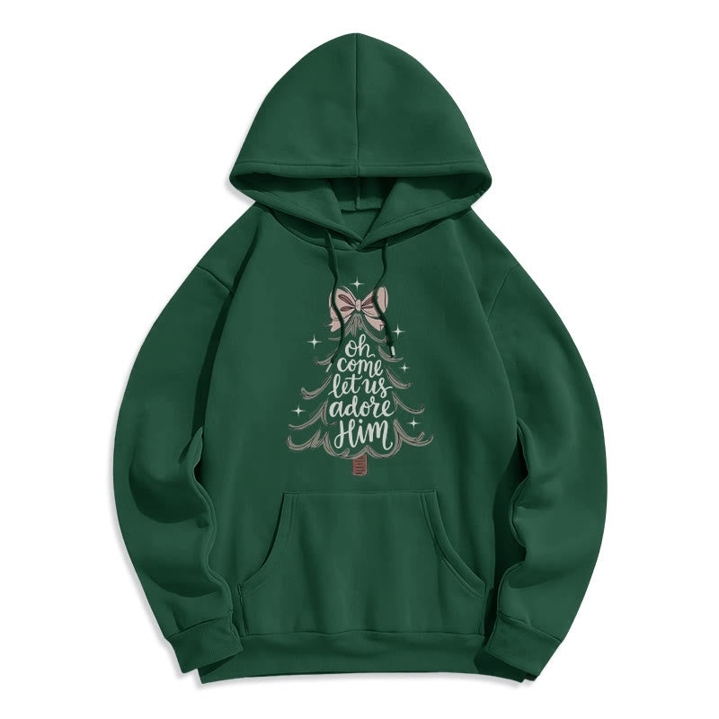 Christianartworkshop Oh, venid, adorémoslo. Sudadera con capucha de poliéster forrada de felpa navideña. - Verde - 2XL - image 2