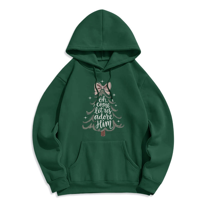Christianartworkshop Oh, venid, adorémoslo. Sudadera con capucha de poliéster forrada de felpa navideña. - Verde - 2XL - image 2