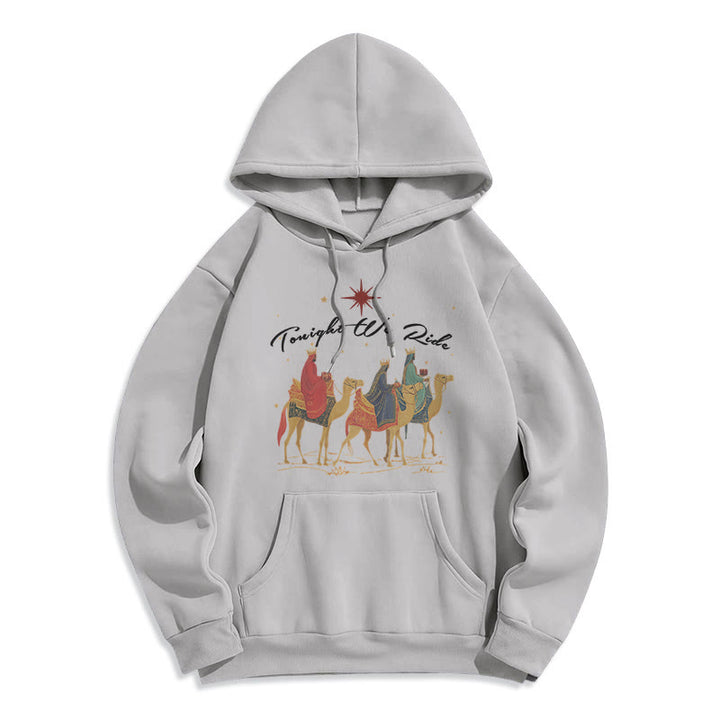 Christianartworkshop Sudadera con capucha de poliéster forrada de felpa con estampado de los Reyes Magos de Navidad de esta noche. - Gris - 2XL - image 3