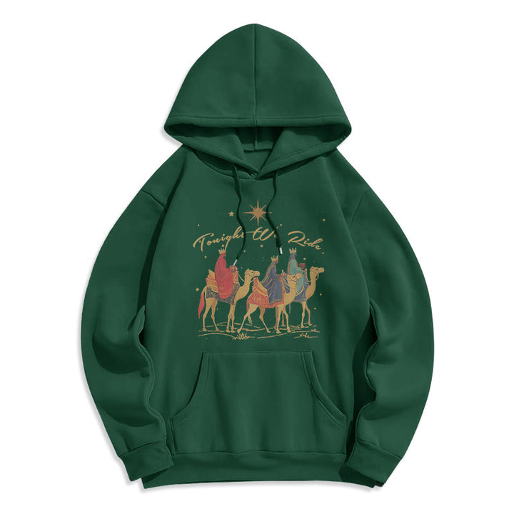 Christianartworkshop Sudadera con capucha de poliéster forrada de felpa con estampado de los Reyes Magos de Navidad de esta noche. - Verde - 2XL - image 7