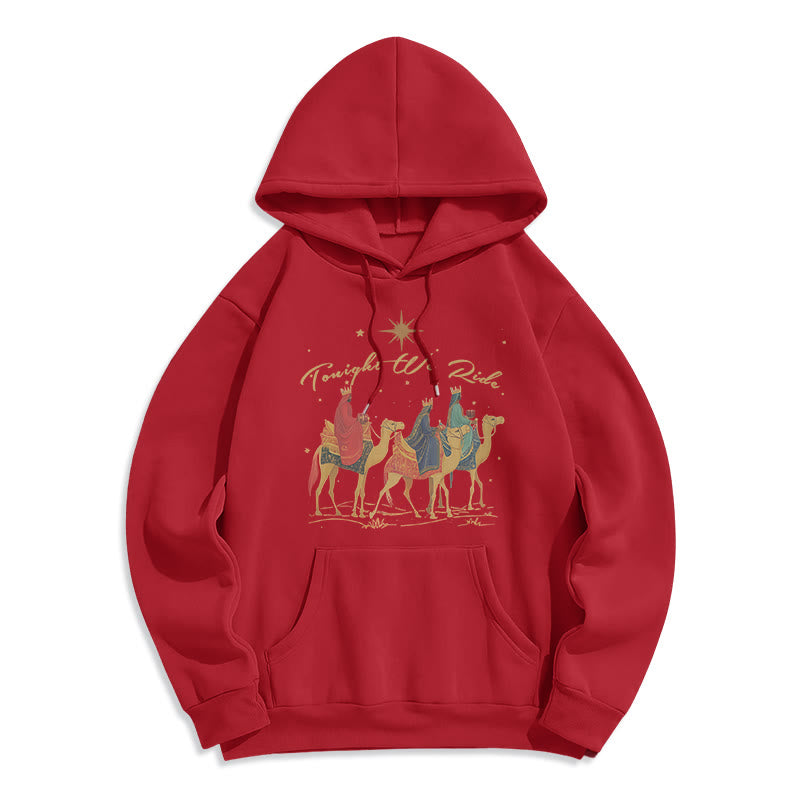 Christianartworkshop Sudadera con capucha de poliéster forrada de felpa con estampado de los Reyes Magos de Navidad de esta noche. - Rojo - 2XL - image 8