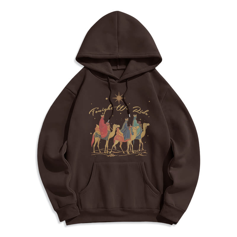Christianartworkshop Sudadera con capucha de poliéster forrada de felpa con estampado de los Reyes Magos de Navidad de esta noche. - Marrón - 2XL - image 5