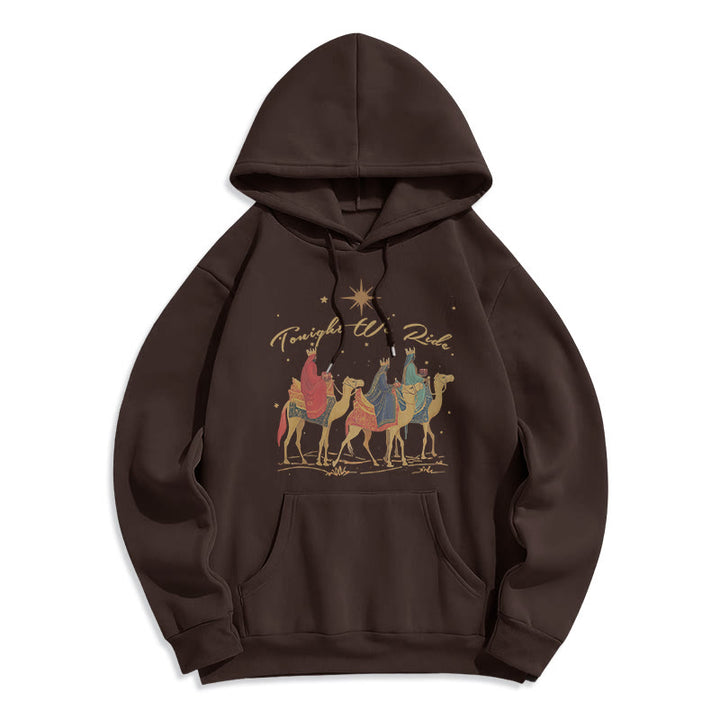 Christianartworkshop Sudadera con capucha de poliéster forrada de felpa con estampado de los Reyes Magos de Navidad de esta noche. - Marrón - 2XL - image 5