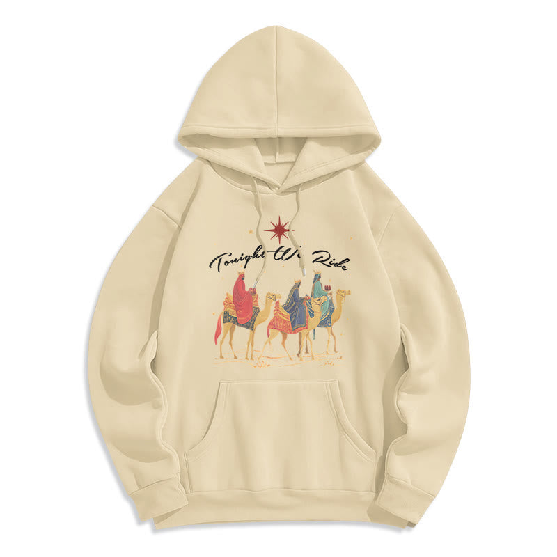 Christianartworkshop Sudadera con capucha de poliéster forrada de felpa con estampado de los Reyes Magos de Navidad de esta noche. - Beige - 2XL - image 2