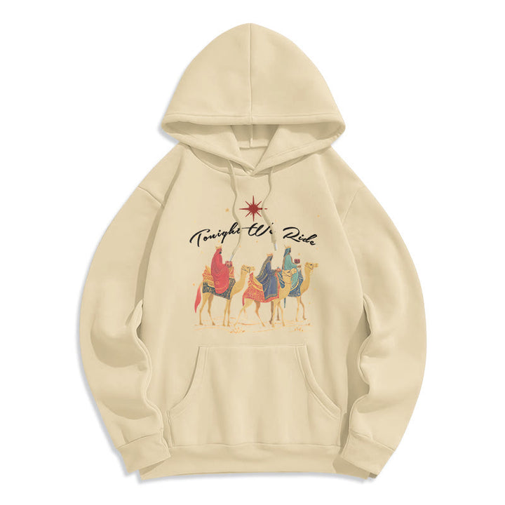 Christianartworkshop Sudadera con capucha de poliéster forrada de felpa con estampado de los Reyes Magos de Navidad de esta noche. - Beige - 2XL - image 2