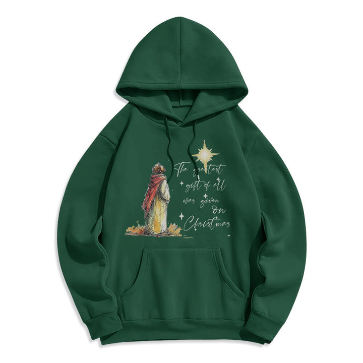 Christianartworkshop Sudadera con capucha de poliéster forrada de felpa con diseño de estrella navideña - Verde - 2XL - image 2