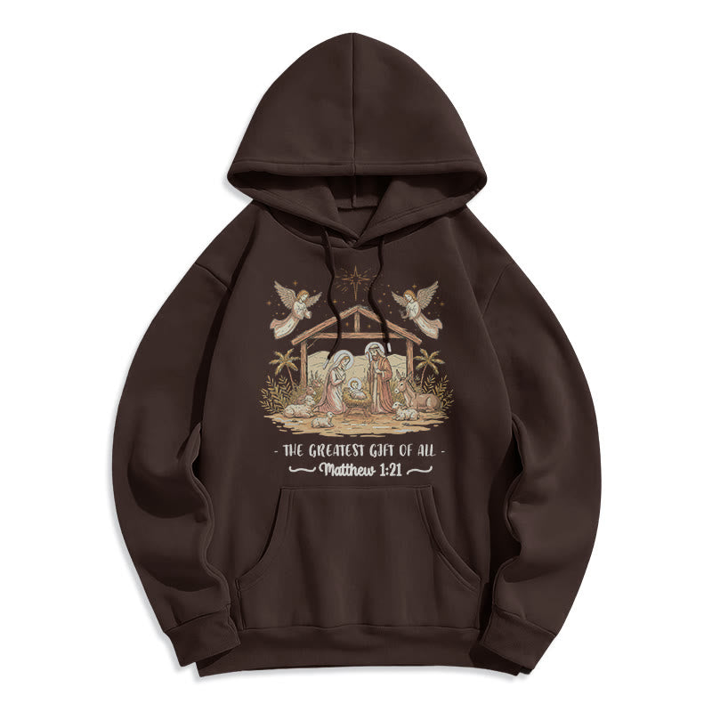 Christianartworkshop Sudadera con capucha de poliéster forrada de felpa con estampado de la Natividad de Mateo 1:2 de Navidad - Marrón - 2XL - image 0