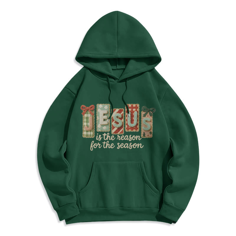 Christianartworkshop Sudadera con capucha de poliéster forrada de felpa con el lema "Jesús es la razón" de la Navidad. - Verde - 2XL - image 1