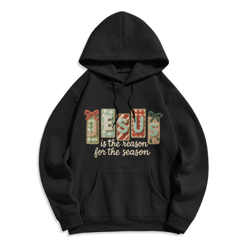 Christianartworkshop Sudadera con capucha de poliéster forrada de felpa con el lema "Jesús es la razón" de la Navidad. - Negro - 2XL - image 0