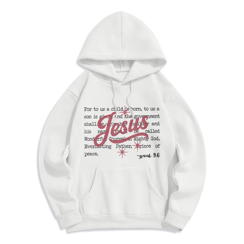 Christianartworkshop Sudadera con capucha de poliéster forrada de felpa con la profecía de Jesús en la Navidad de Isaías 9:6 - Blanco - 2XL - image 0