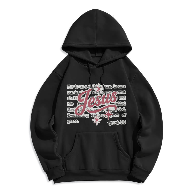 Christianartworkshop Sudadera con capucha de poliéster forrada de felpa con la profecía de Jesús en la Navidad de Isaías 9:6 - Negro - 2XL - image 3
