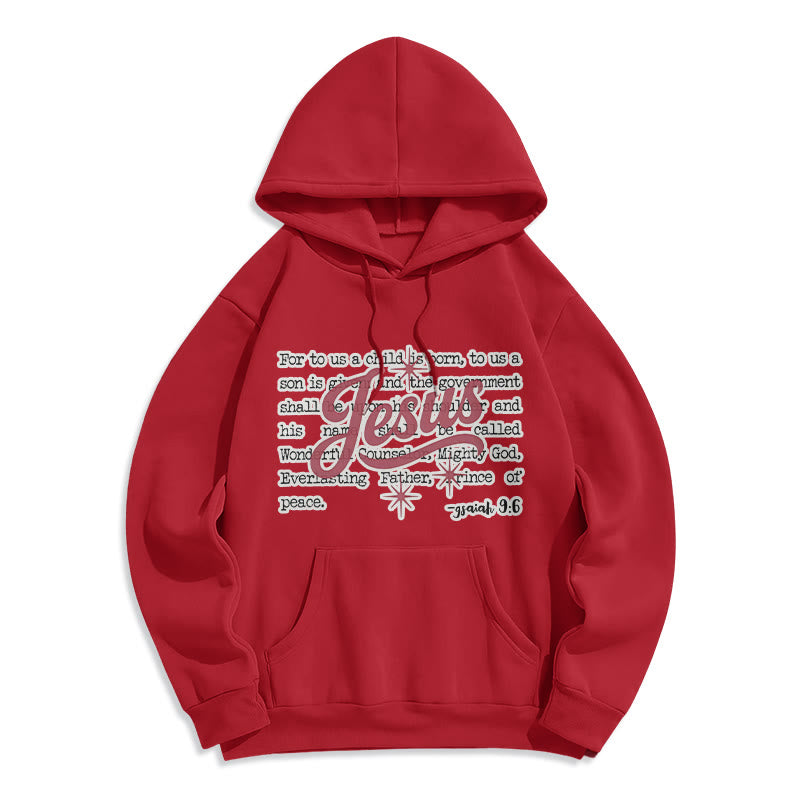 Christianartworkshop Sudadera con capucha de poliéster forrada de felpa con la profecía de Jesús en la Navidad de Isaías 9:6 - Rojo - 2XL - image 5