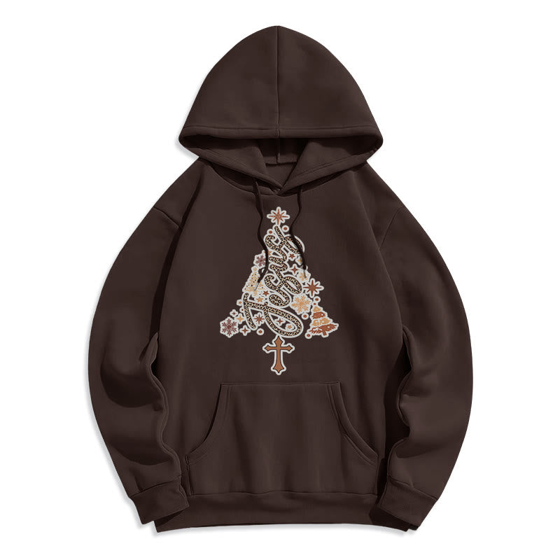 Christianartworkshop Sudadera con capucha de poliéster forrada de felpa con diseño de árbol de Navidad y la fe de Jesús. - Marrón - 2XL - image 4