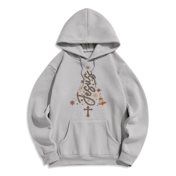 Christianartworkshop Sudadera con capucha de poliéster forrada de felpa con diseño de árbol de Navidad y la fe de Jesús. - Gris - 2XL - image 2