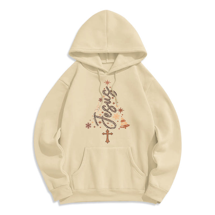 Christianartworkshop Sudadera con capucha de poliéster forrada de felpa con diseño de árbol de Navidad y la fe de Jesús. - Beige - 2XL - image 0
