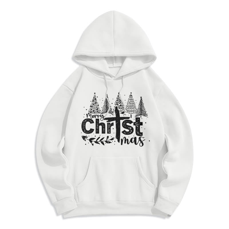 Christianartworkshop Sudadera con capucha de poliéster forrada de felpa con diseño de cruz y árbol de Navidad. - Blanco - 2XL - image 5